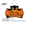 Autumn Festival Wall Ornaments Halloween Wooden Door Hanging Plaque, Printed Black Cat Pumpkin Castle Spider Web Front Cute Party Supplies Sign,