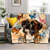 1PC Custom Name Butterfly Boxer Dog Art flannel blanket versatile,all-season throw suitable for the living room,bedroom,camping,travel,and gift