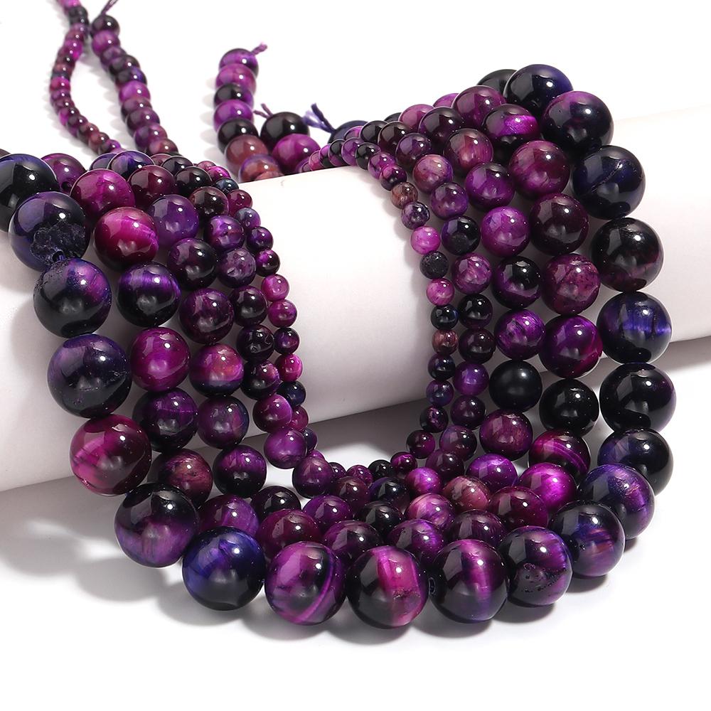 Naturstein Lila Tigerauge Perlen 4 6 8 10 12mm Rund Lose Edelsteinperlen Für Schmuckherstellung DIY Armbänder Halskette Zubehör