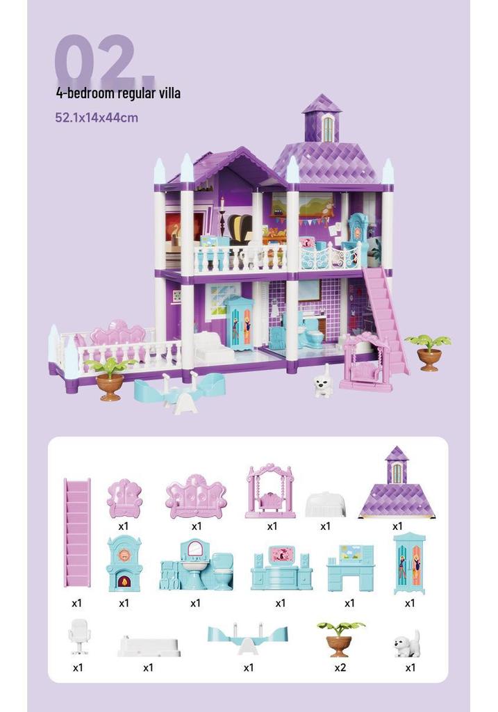 Cross-Border Princess Castle Dollhouse for Girls, Pretend Play Toy, Birthday Gift for Ages 3 and Up