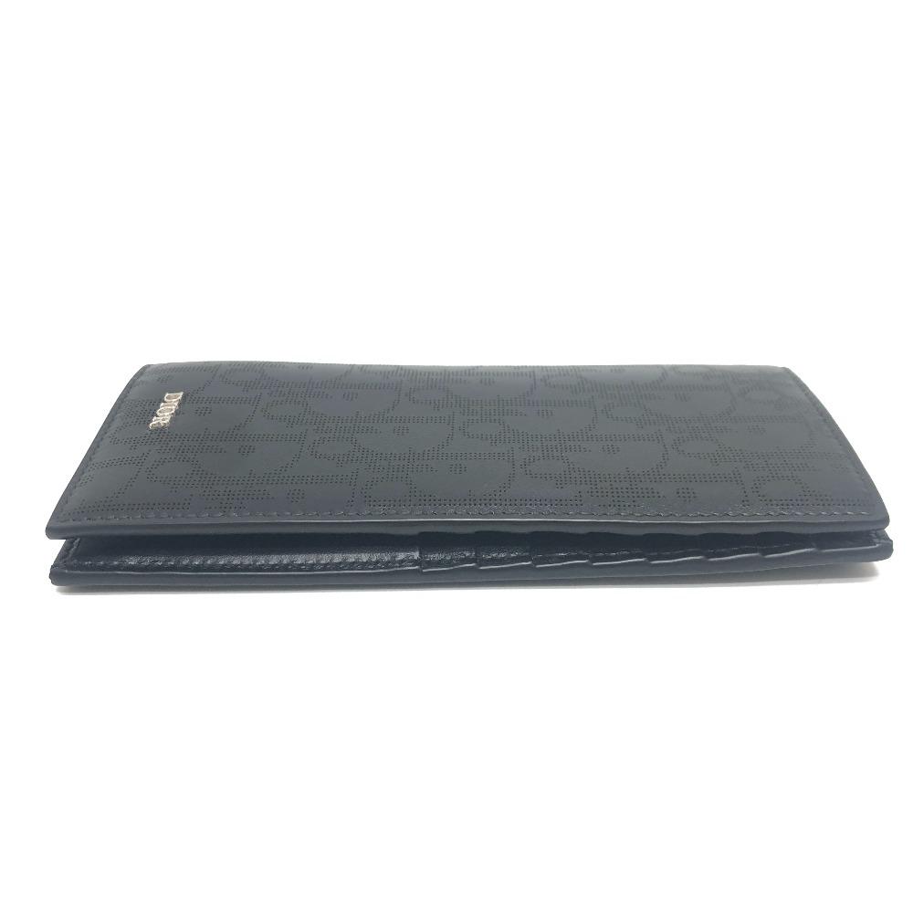 Dior Punching of League Bifold Long Wallet Leather Black/SilverHardware