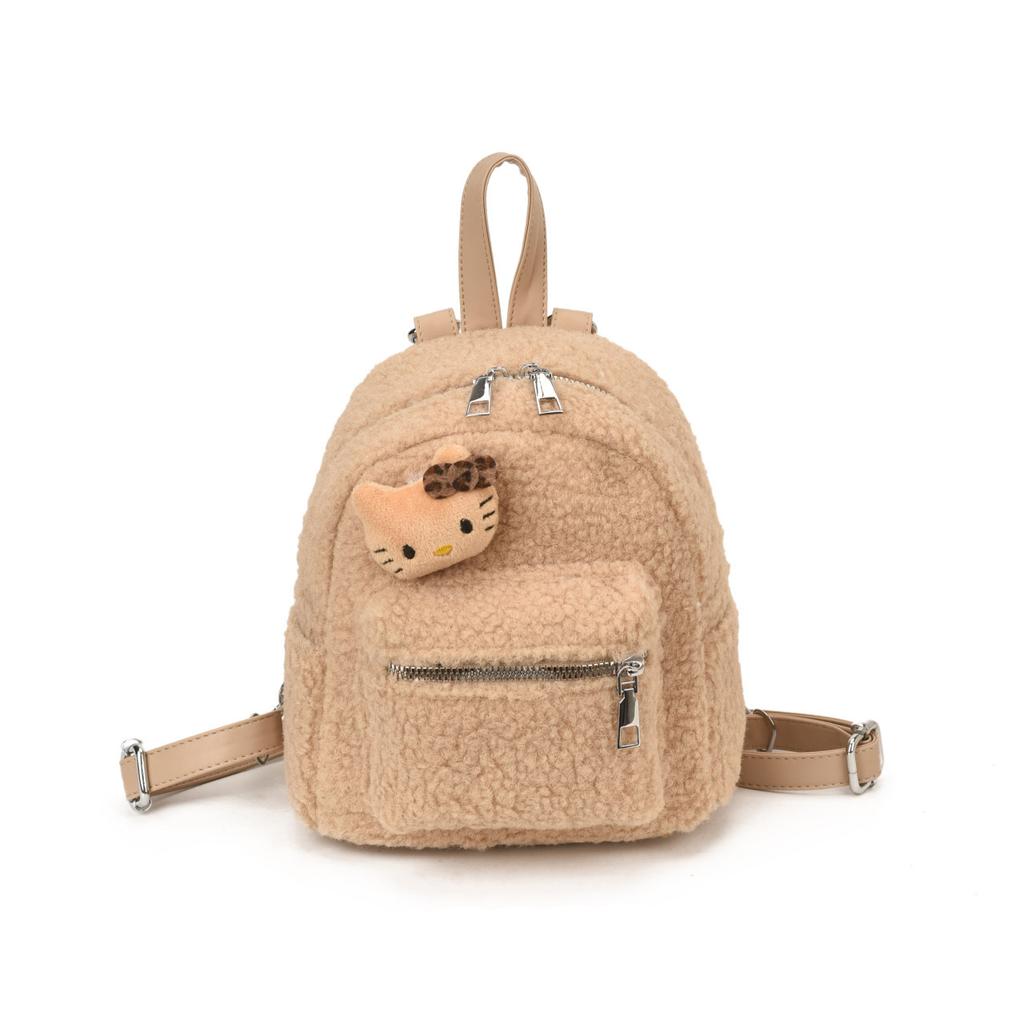 Schoolbag new Korean mini kt backpack women's fashion woolen texture popular versatile bag commuter travel backpack