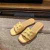 Sheepskin holiday style square head straw splicing versatile contrasting sandals women's summer outer slippers