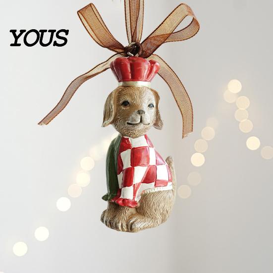 Seasonal Branch Decorations Christmas Resin Animal Ornament, Vintage Hanging Decor with Ribbon, Cute Bow Souvenirs Dog Santa Bear Patterns Xmas