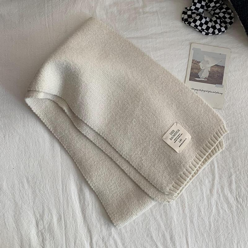 ins Korean solid color scarf women's winter wool student white scarf South Korea's new knitted label warm men