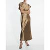 New Arrival Fancy Silk Satin Midi Skirt Dress Short Sleeve
