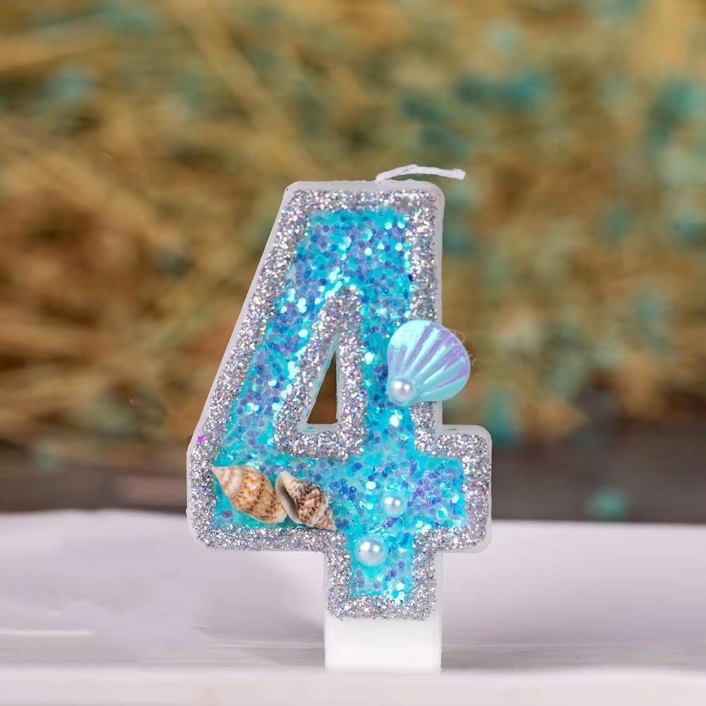 Little Mermaid Birthday Candle for Girl Blue Seashell Theme Birhday Candle 2 Years Cake Celebration Decor for daily use