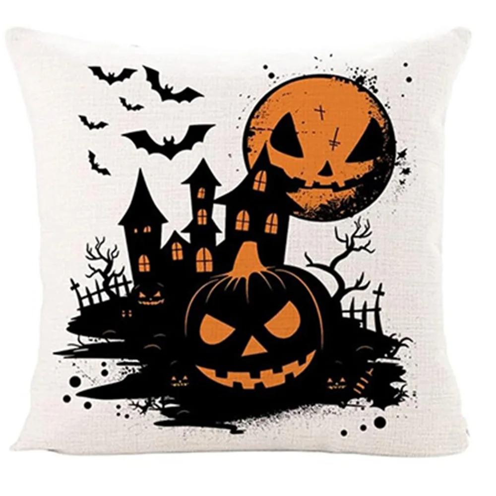 1pc Weird Halloween Pillowcase Pumpkin Castle and Bat Design Soft and Comfortable Printed Pillowcase for Bedroom Sofa Window