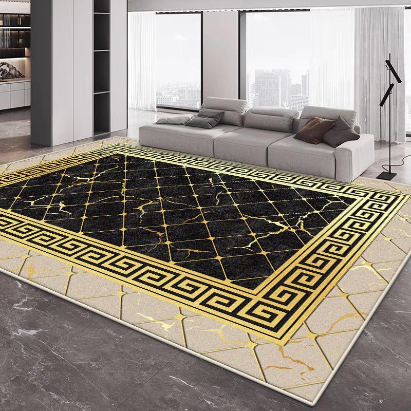 Modern Big Size Home Decoration Luxury Living Room Rug Golden Border Non-slip Sofa Table Mat Easy Clean Cloakroom Lounge Carpet