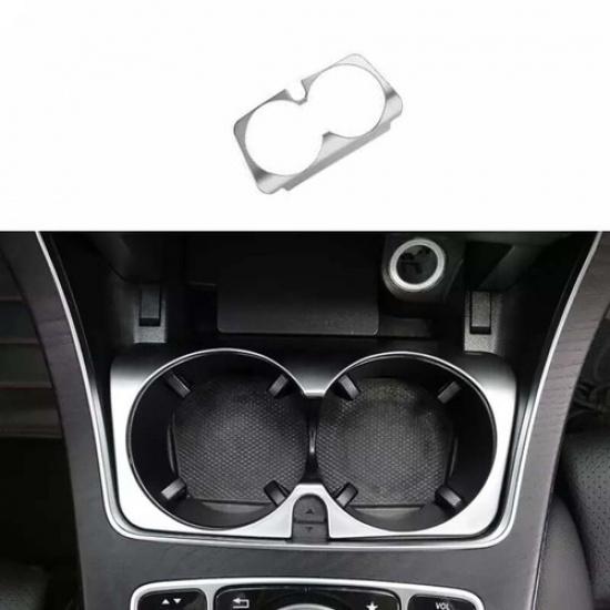 Matte Silver Central Console For Benz C-Class W205 2015-21 Water Cup Frame Trim