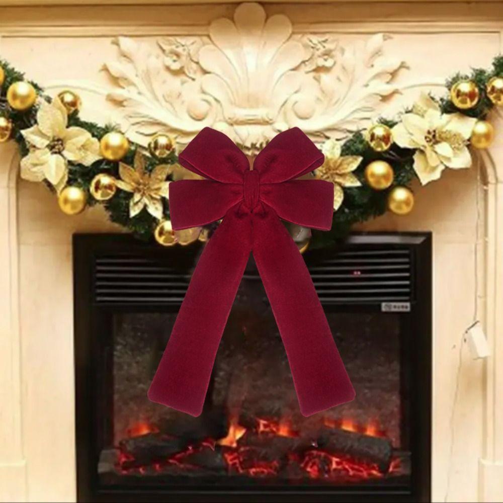 Large Size Christmas Red Velvet Bow Extended Ribbon Classic Christmas Tree Bow Pendant Reusable Christmas Wreath Bow-knot Window