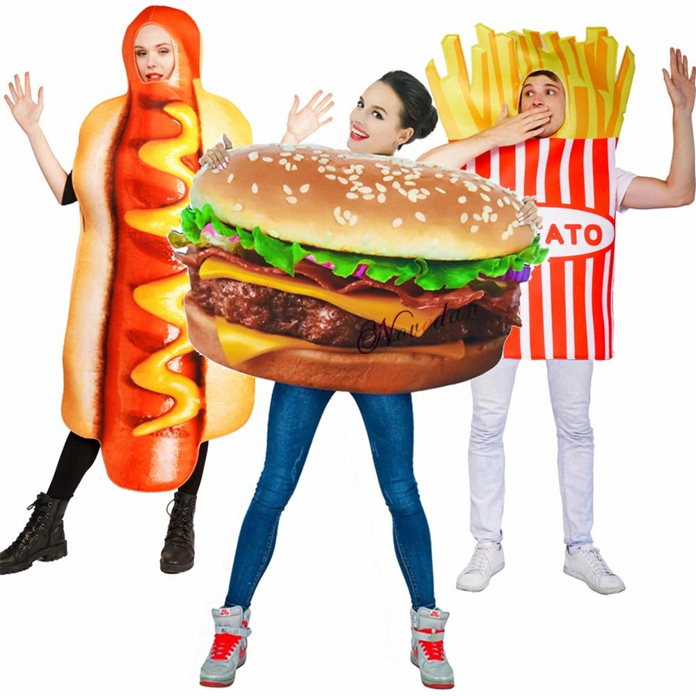 Funny Food Cosplay Halloween Costume Adult Family Fancy Dress Pizza Burger French Fries Sausage Dog Carnival Party Outfit