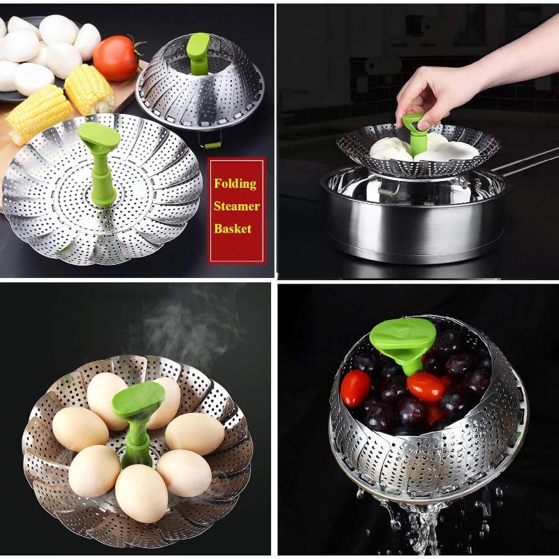 Multi-Function Meat Steaming Tray Folding Dish Steam Stainless Steel Food Steamer Basket Kitchen Tools Fruit Vegetable Cooker