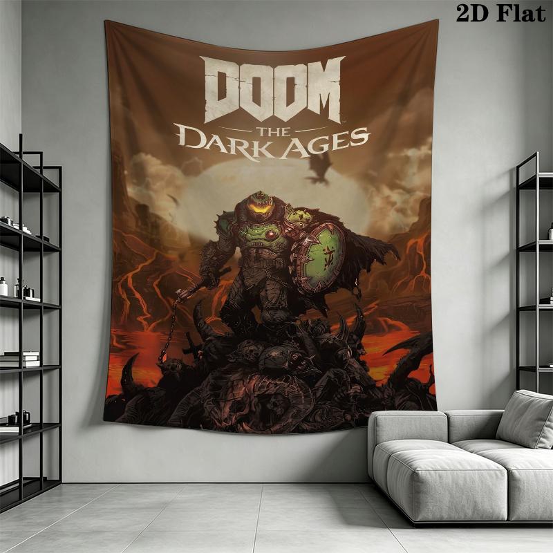 DOOM The Dark Ages Wall Tapestry Aesthetic Wall Hanging Printed Fabric Blanket Decorative Tapestries for Bedroom Living Room Home Decor