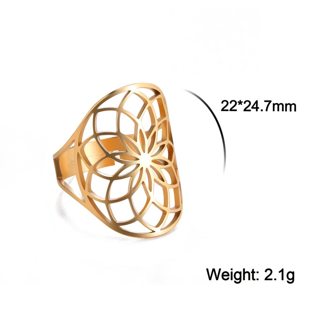 Flower of Life Ring Stainless Steel Sacred Geometry Archangel Metatron Ring Adjustable Amulet Jewelry Gift Wholesale