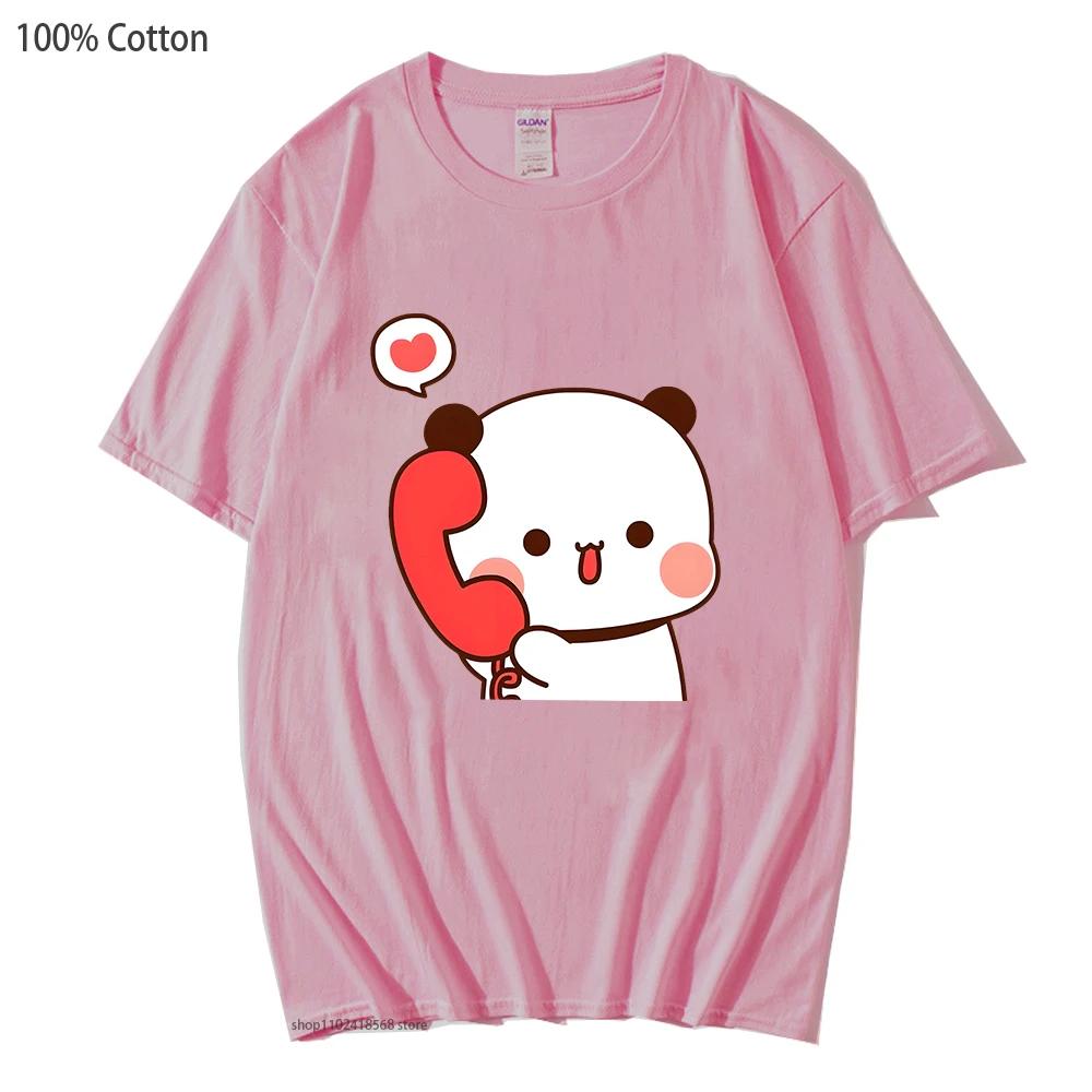 Couple T-Shirts Bubu Is Making A Call with Dudu Tshirt Cotton Clothes Women Panda and Brownie Bear Graphic Tops