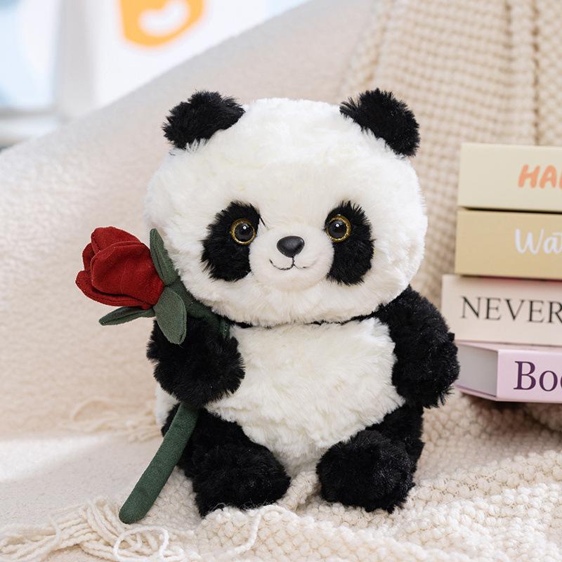 

Cute rose panda doll plush toy love panda doll girl rag doll Valentine s day gift 23cm（0.2kg） ярко-розовый