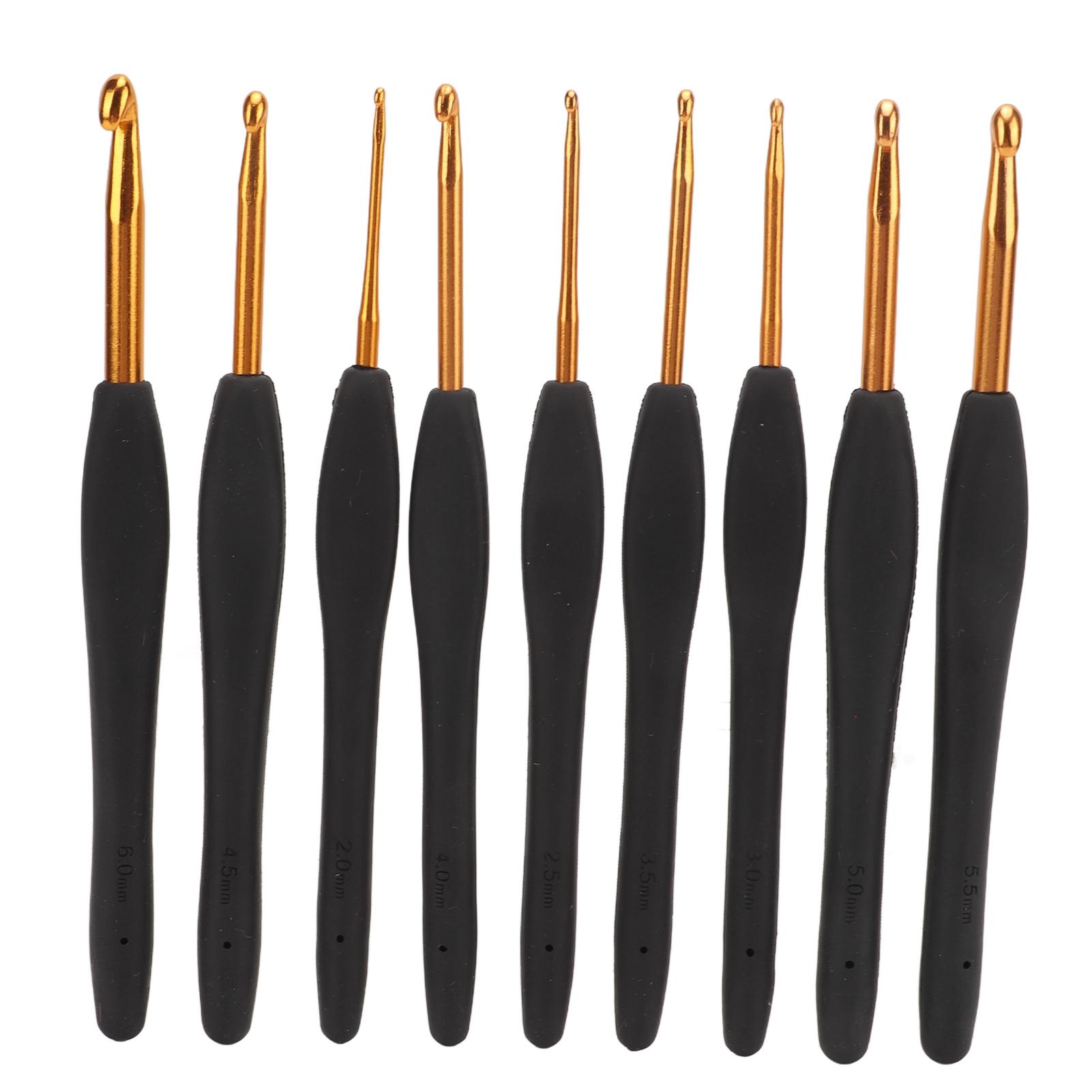 

9Pcs Crochet Hooks Black Handle Design Easy Identification Portable Knitting Needles with Crochet Bag
