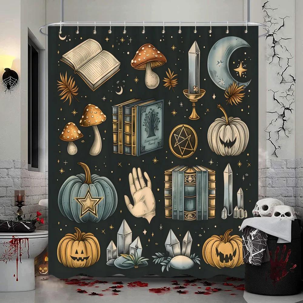 Halloween Shower Curtain Trick or Treat Skeleton Naughty Elf Castle Pumpkin Polyester Shower Curtains Bathroom Decor