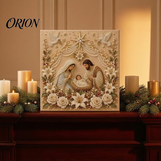 Seasonal Handmade Ornaments Christmas Faux Pearl Art Kit, DIY Church Painting Jesus Decorations for Home Holy Family Wall Decor Craft Kit Adults,