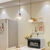 Nordic glass pendant lamp Japanese log wind cafe restaurant three small chandelier bedroom bedside bar dining table lamps
