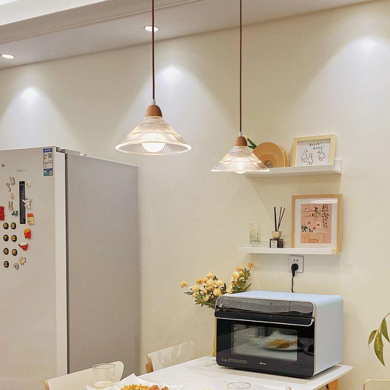 Nordic glass pendant lamp Japanese log wind cafe restaurant three small chandelier bedroom bedside bar dining table lamps