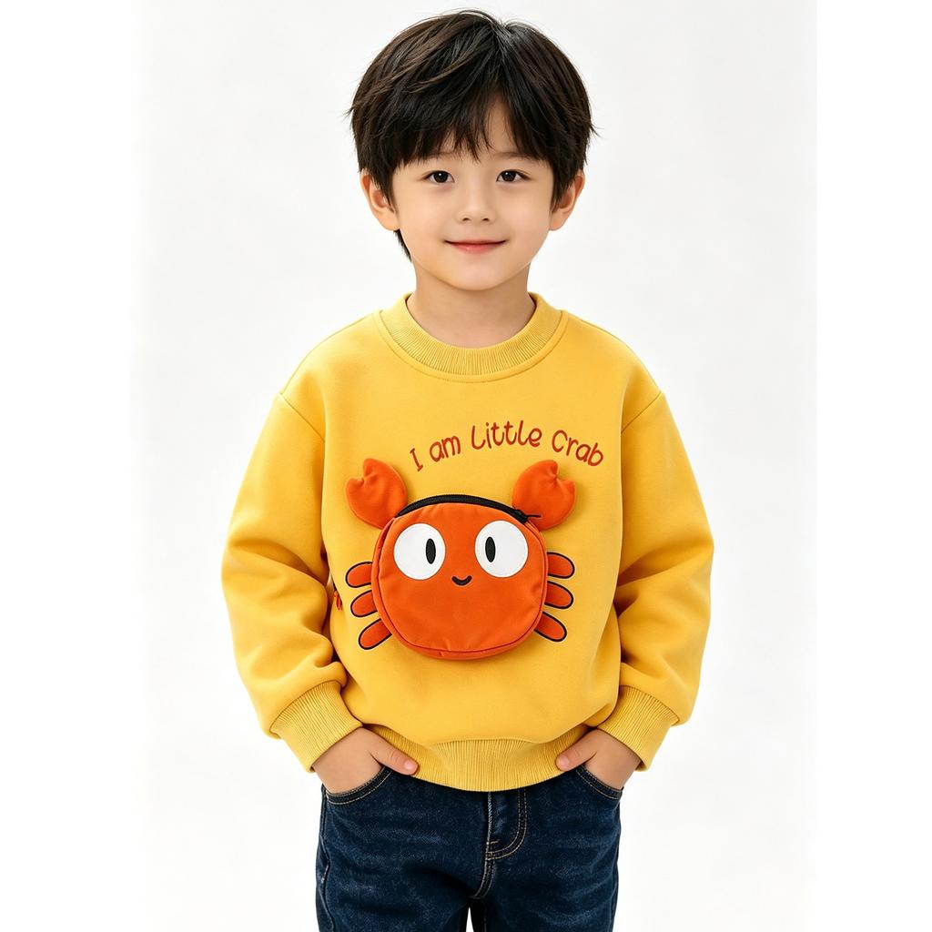 Kids Long Sleeve T-Shirt with 3D Pocket Design Casual Comfortable Top for Boys Girls