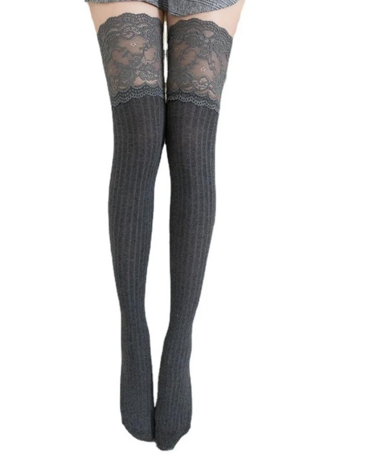Over Above Knee Socks Womens Lace Stockings Warm Winter Ladies Girls Black White Long Thigh High Knitting Cotton Socks New