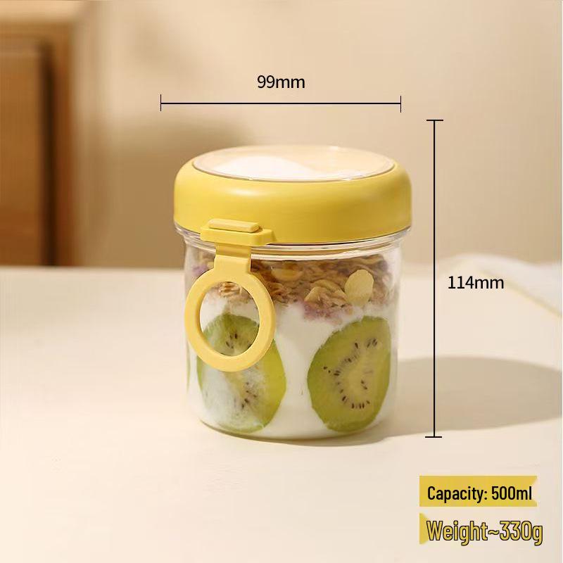 Glass Salad & Overnight Oats Cup with Lid & Spoon, Portable Yogurt & Cereal Jar