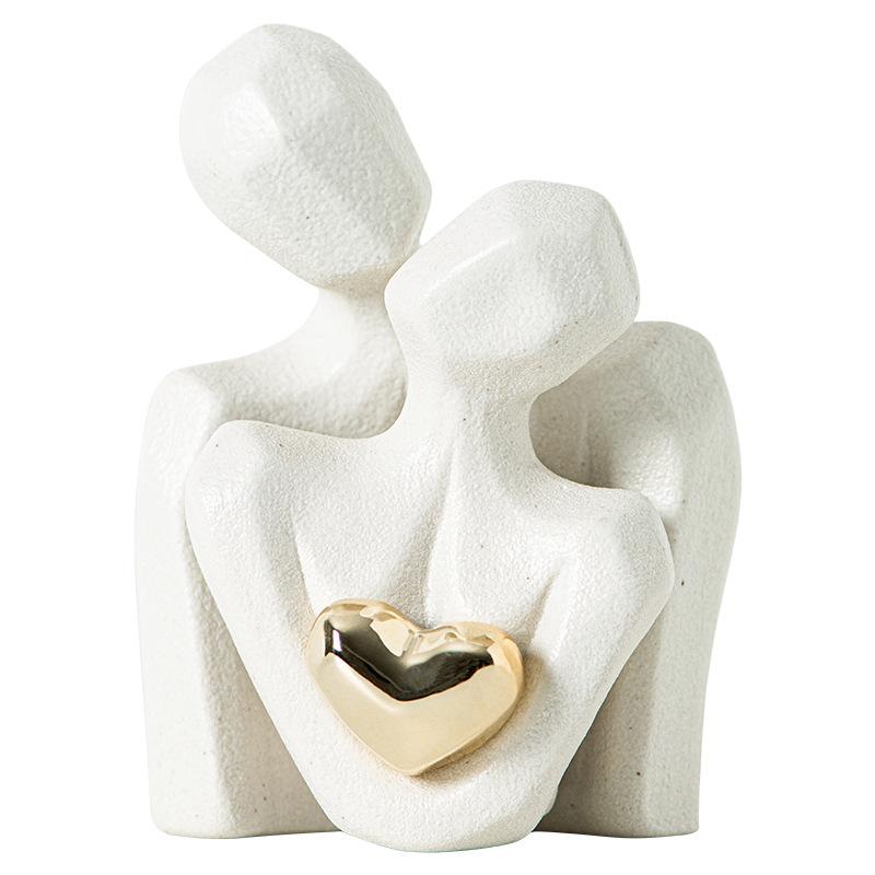 1Pc Couple Hugging Figurine Ceramic Couple Statue Abstract Modern Sculpture Love Figurines Art Craft Couple Home Accents