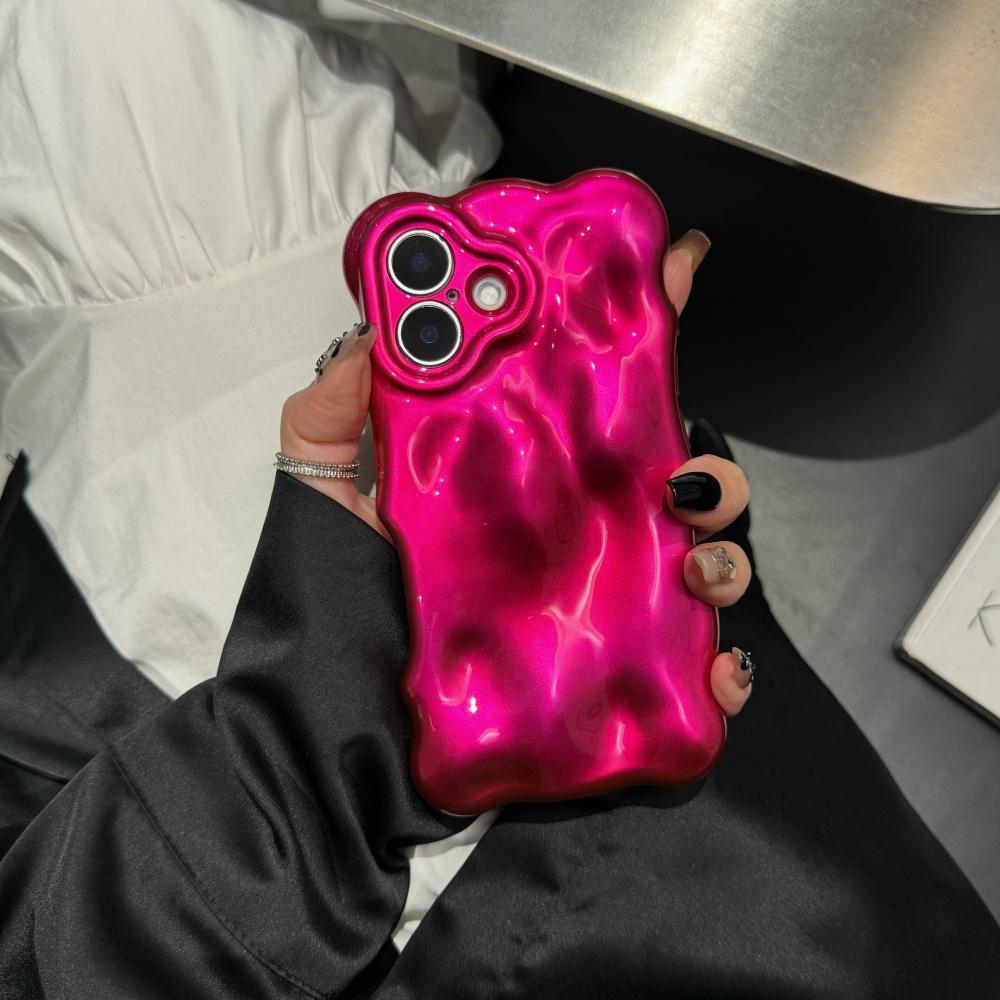 Luxury Glossy Reflective Tinfoil Wave Pattern Case For iPhone 16 Plus 15 14 13 12 Pro Max 11 3D Curved Bright Plating Cover