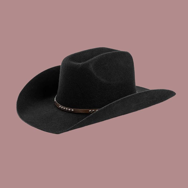 Autumn Winter Western Wedding Cowboy Hat Unisex Casual Studded Wool Felt Hat with Belt  Large Size Fedora Big  Sizes S M  L XL