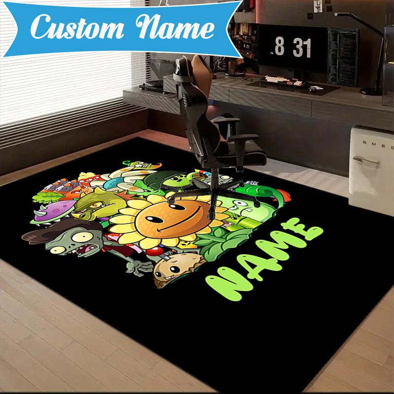 Custom Name Zombies Battle Rug Game Carpet, Floor Mat for Bedroom Living Room Entryway Rug, Home Decor Idea Gift for Christmas birthday
