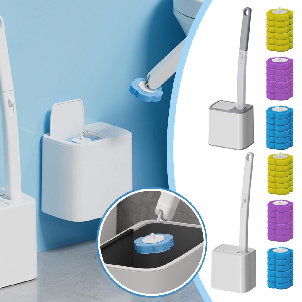 Spazzolino da WC Testa Sostituibile Usa e Getta Kit di Pulizia Spazzola per WC Manico Lungo Accessori WC Strumento colore grigio