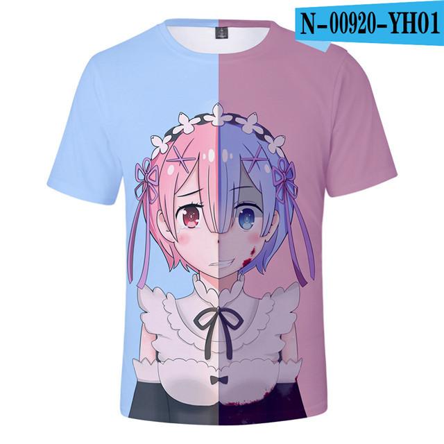 Re Zero 3D potištěné tričko s krátkým rukávem pro léto Muži Ženy Kreslené oblečení Rem a Ram Japonská anime košile Trička