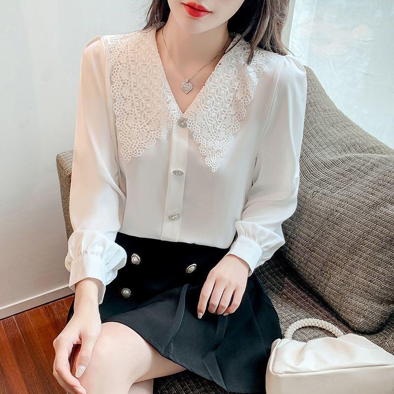 2023 Spring Chiffon Blouse - Sweet Peter Pan Collar, Long Sleeve, Cute Women's Top