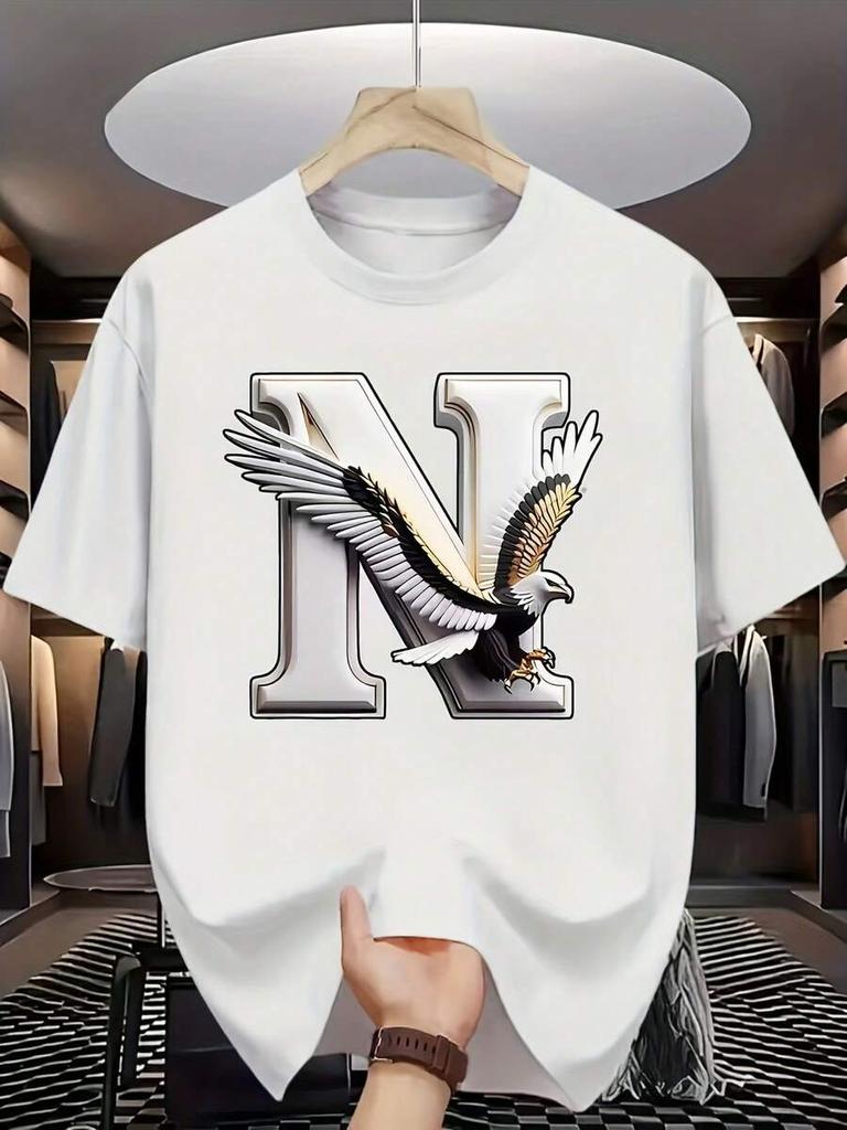 Unisex's Bold Greek Letter N Print T-Shirt With Greek Key & Eagle Logo Design