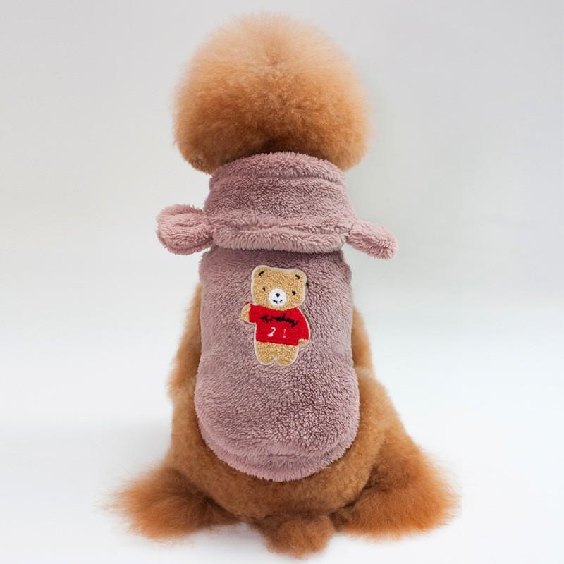 Winter Pet Hooded Coat Small Dogs - Coral Fleece Warm Outfit In Coffee Purple Apricot Red Blue