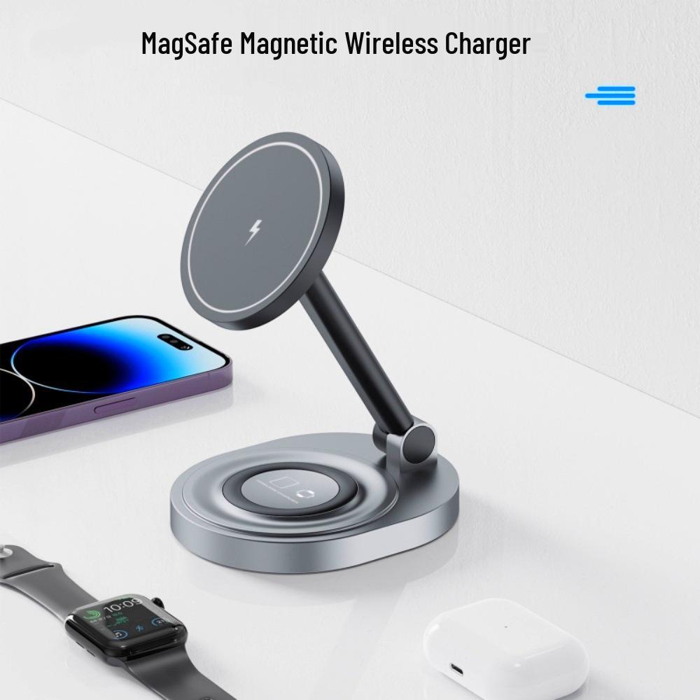 

MagSafe Magnetic Wireless Charger & Stand for Phone, Earphones, and Watch чорний