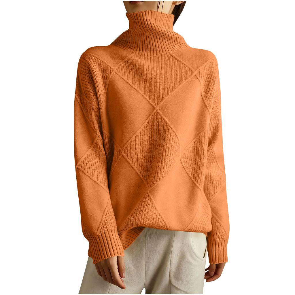 Women's Solid Color High Neck Knitted Top, Casual Commuting Loose Sweater