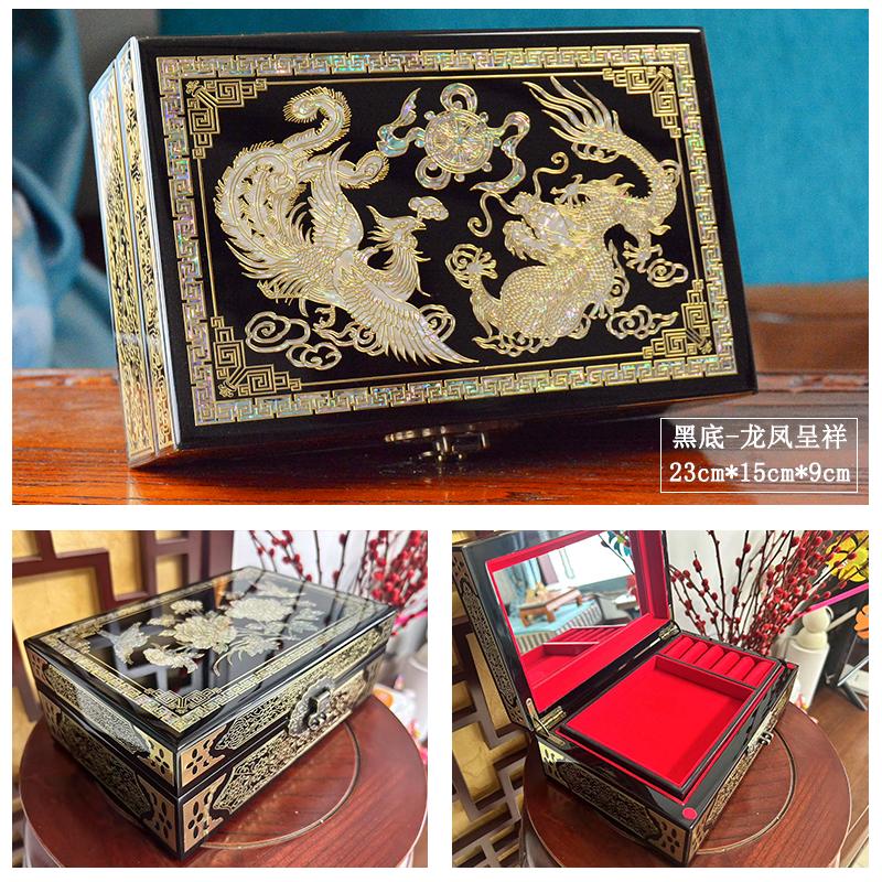Vintage Filigree Jewelry Box with Copper Wire Inlaid Shells High Gloss Piano Lacquer Pingyao Polished Lacquerware