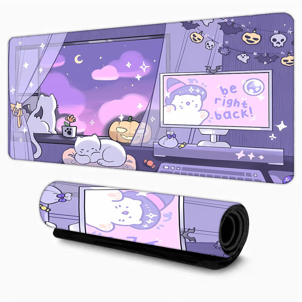 Green Aesthetic Cute Cat Design anime Mouse Pad Desk Mat Gaming pad NonSlip Stitched Edge desk accessories Computer mousepads