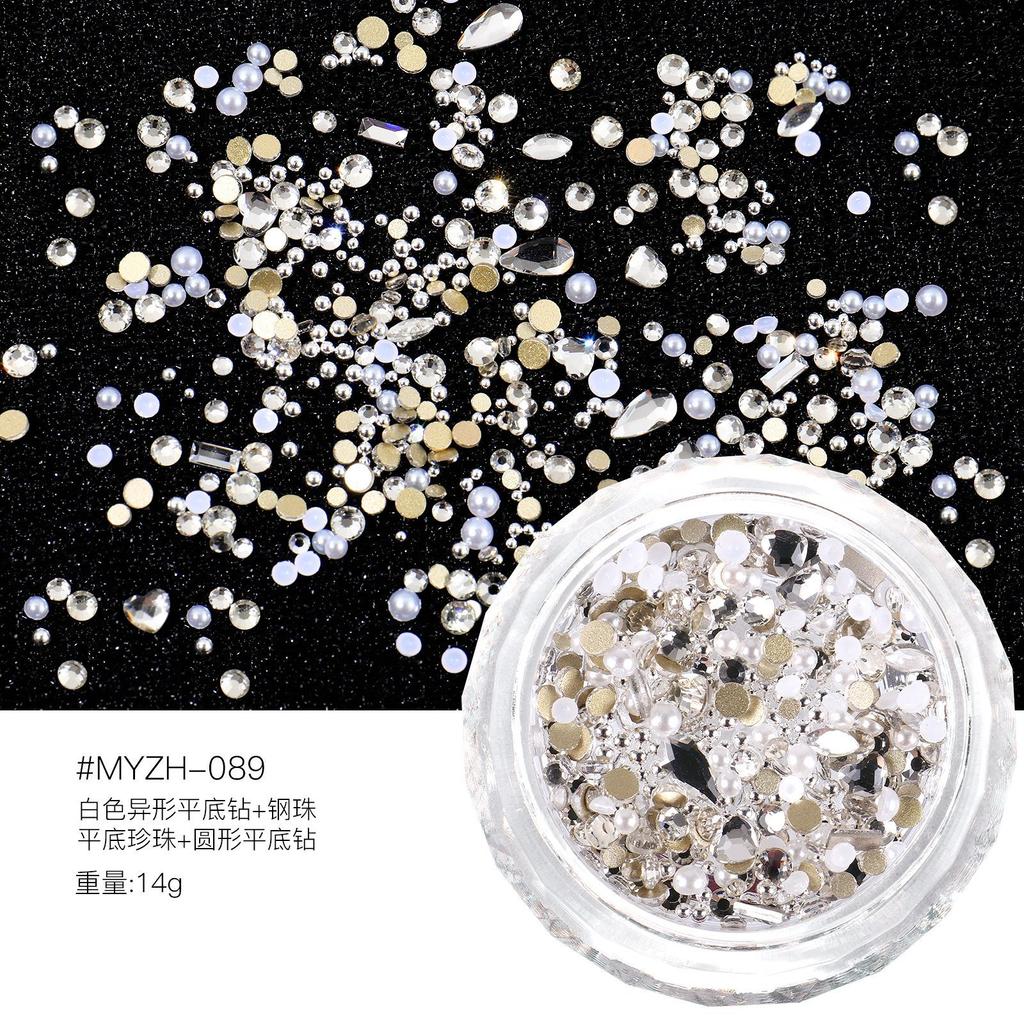 Round Box Nail Art Jewelry Glass Butterfly Camellia Pointed Bottom Drill Flat Bottom Diamond Nail Art Diamond Jewelry Mixed