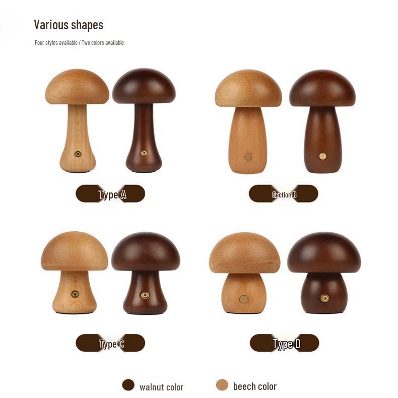 Dimmable Wooden Mushroom Night Light - USB Rechargeable Bedside Lamp with Eye Protection
