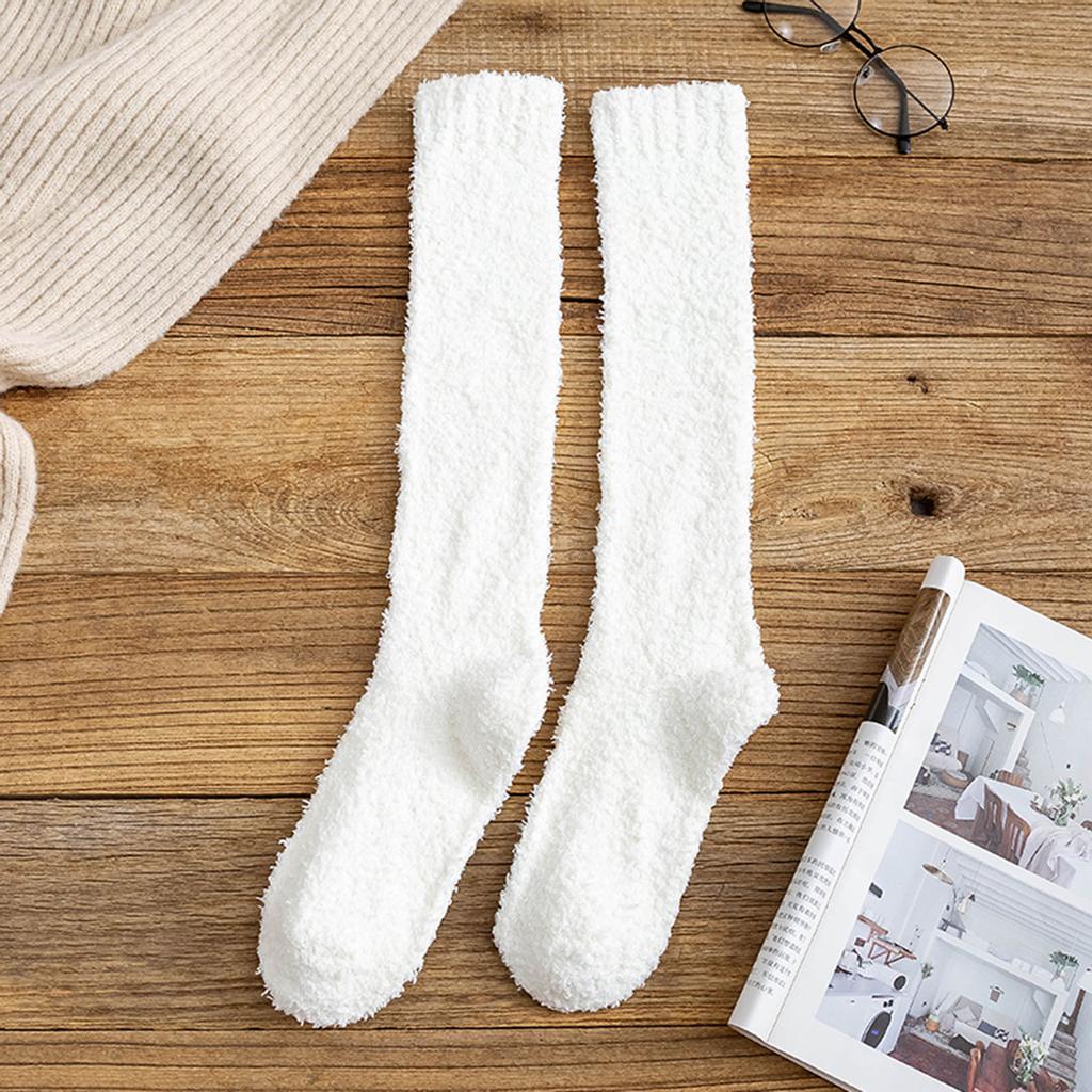 Soft Plush Knee High Socks for Women Cozy Indoor Floor Socks Fuzzy Winter Sleep Socks Comfortable Lounge Socks for Home Use