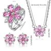 Three-piece fashion romantic cherry blossom synthetic zircon flower pendant necklace, earrings, and ring set suitable for girls