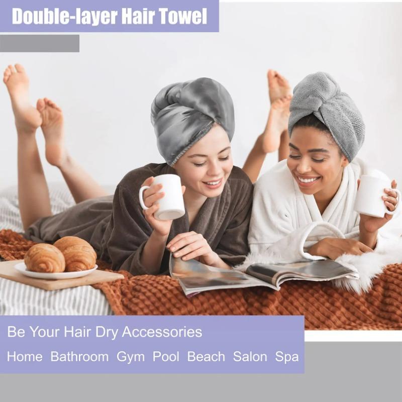 Double Layer Satin Hair Drying Cap Premium Faux Silk Hair Towel Ultra Absorbent Quick Dry Thickened Wrapping Turban for Women