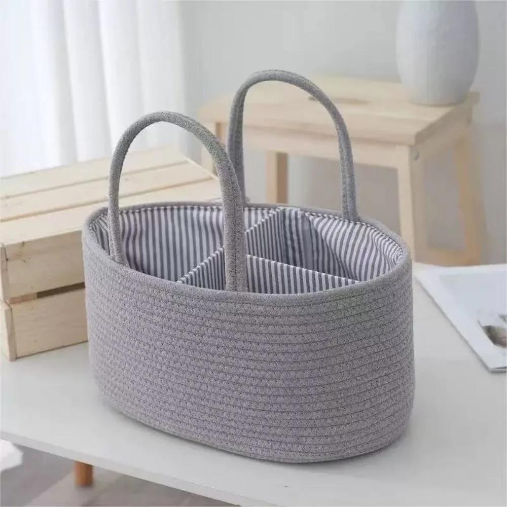 Durable Large Capacity Baby Nappy Organiser Portable Woven Storage Basket Detachable Foldable Diaper Storage Bag for Newborn