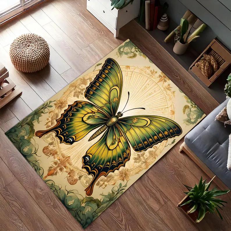 

Bohemian Butterfly Garden Rug Vintage Floral Cottage Core Pattern Carpet for Aesthetic Bedroom Living Room Balcony Floor Mat 40x60cm