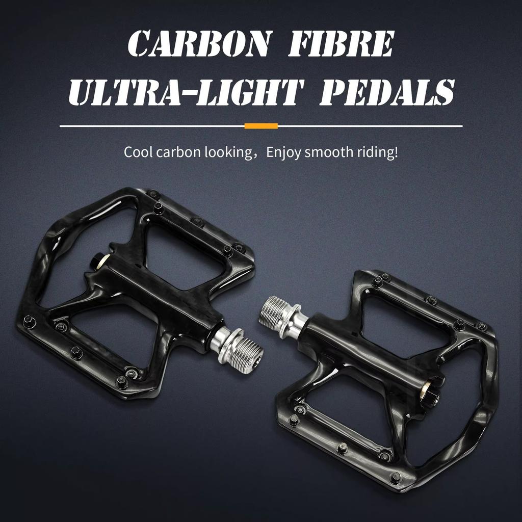 MTB Road Bike Real Carbon Fiber Titanium Alloy Axle 6 Bearings Flat Pedal 179g/pair Ultralight Bike Smooth 9/16 Thread 251c